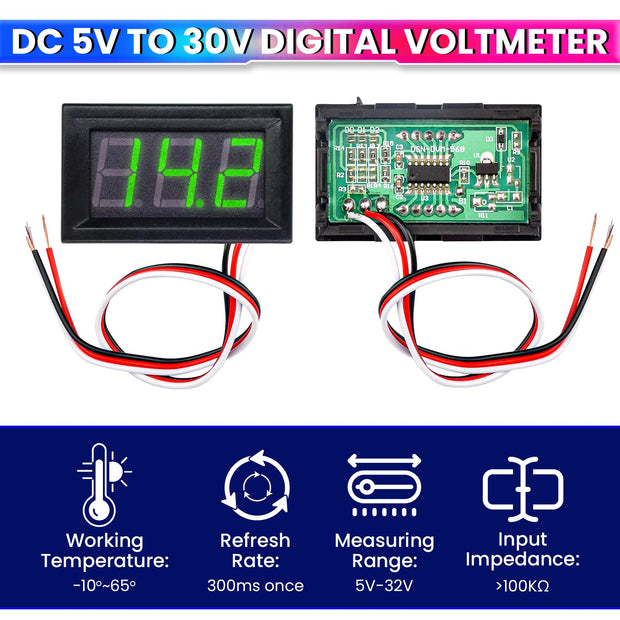 Mini DC Voltmeter 5–32V, Digital Voltage Tester with Compact Display for Accurate Monitoring
