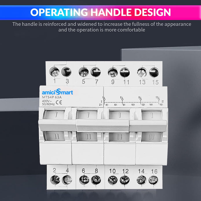 Dual Power Manual Control Transfer Switch, 63A 3-Phase Changeover Switch for Main & Secondary Power Control