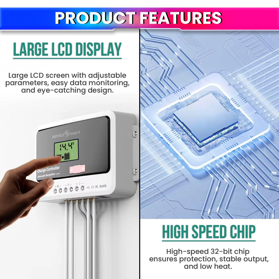 Solar Charge Controller Intelligent Battery Regulator for Lead Acid & Lithium Battery with 3A USB Port