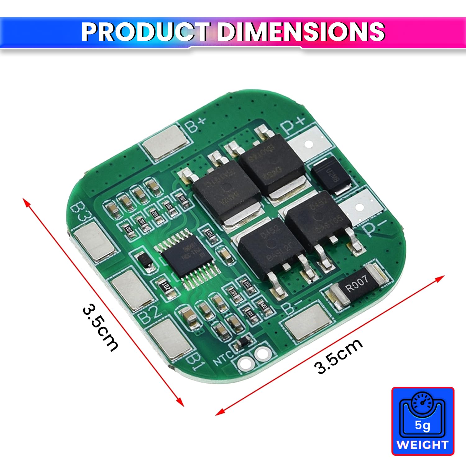 BMS Battery Protection Board 18650 Li-Ion Lithium for Solar Lighting, Power Tools & DIY Battery Packs for Short Circuit Protection amiciKart