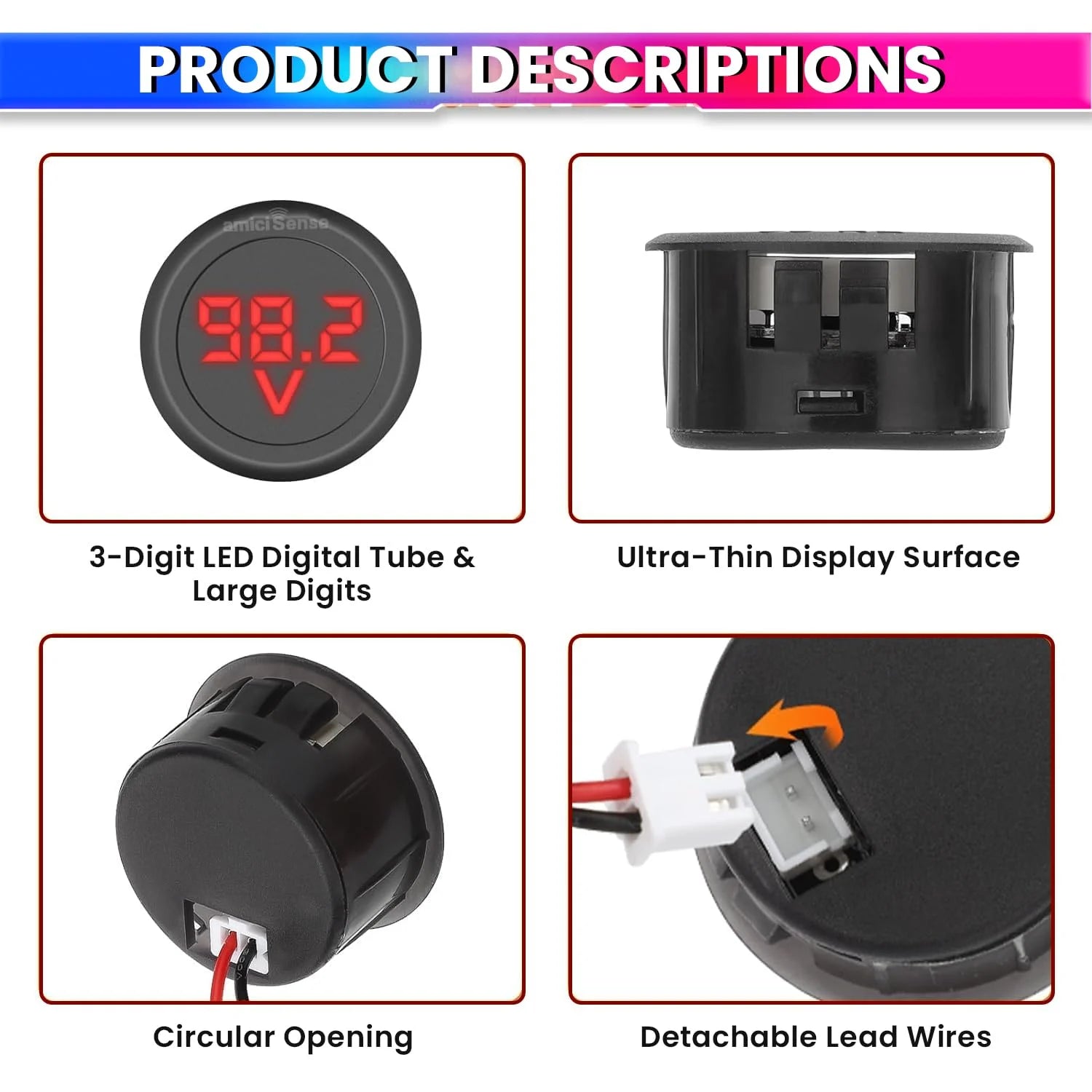 DC 5–100V Mini LED Voltmeter 3-Digit Green Display Bike & Vehicle Battery Voltage Monitor