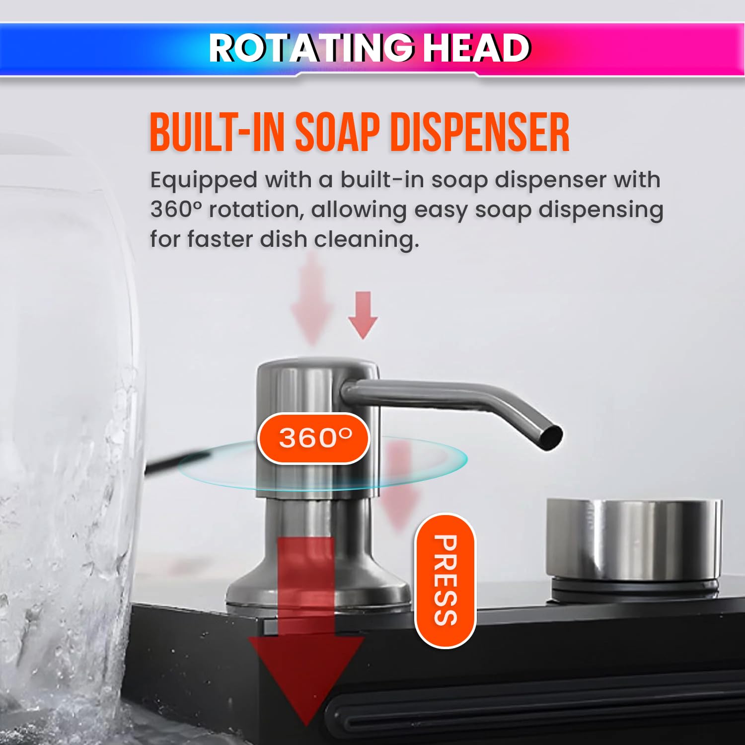 Kitchen Sink Soap Dispenser with 360° Rotating Pump & 300ml Bottle (SS Steel)