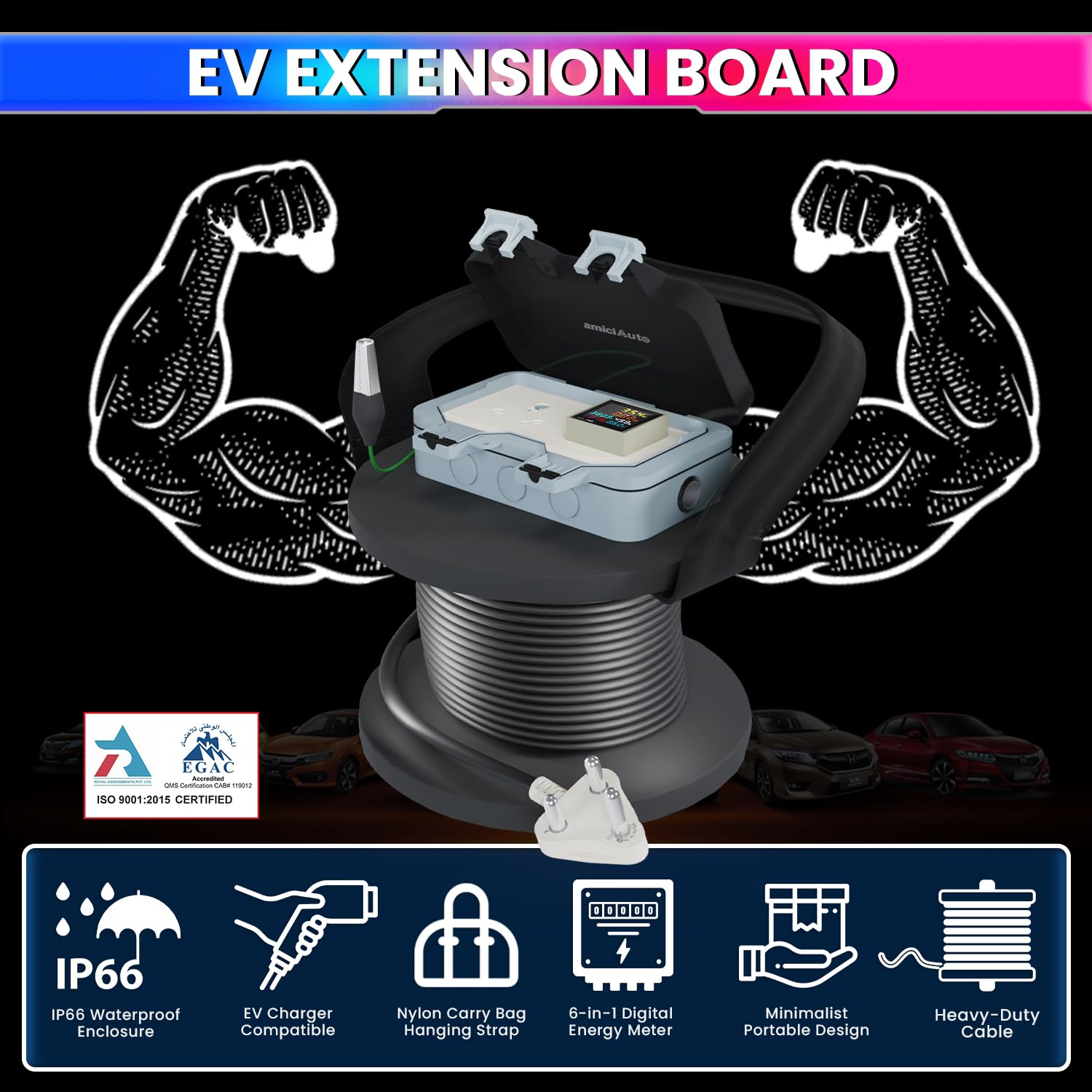 EV Charging Extension Board Digital Energy Meter with Waterproof & ON/Off Switch for Outdoor EV Charging Solution