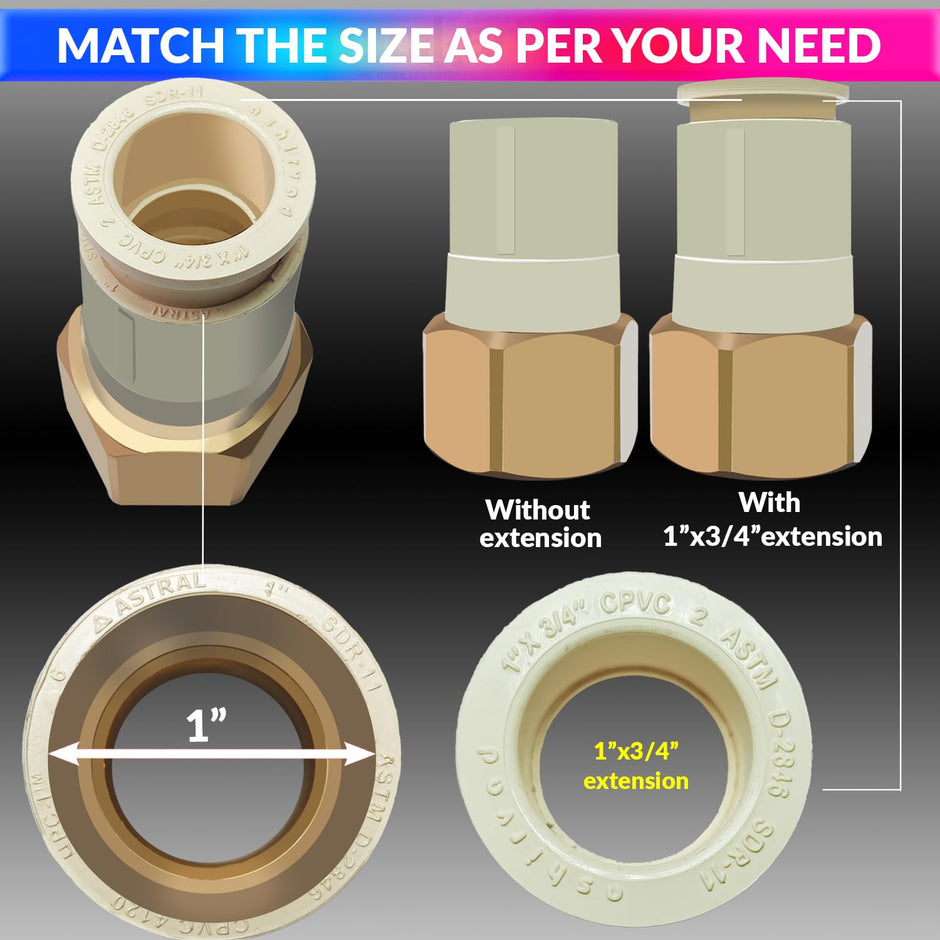 Water Pipe Connector, 1 Inch Brass Female Thread Adapter with 3/4 Inch Bush Attachment