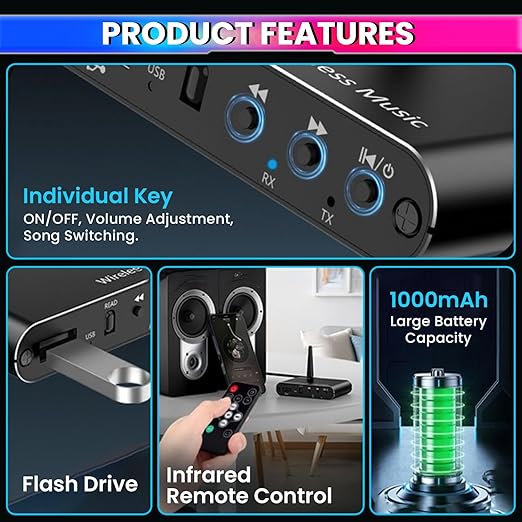 Bluetooth 5.4 Audio Receiver & Transmitter with Mic, Remote, aptX-LL, Dual Connection, 3.5mm AUX