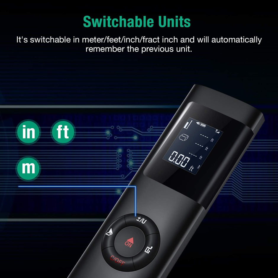 Laser Distance Meter, 40M Multi-Functional Laser Sensor for Area/Volume/Pythagorean Measuring Tool with Back-Lit, Auto Power Off and USB Rechargeable