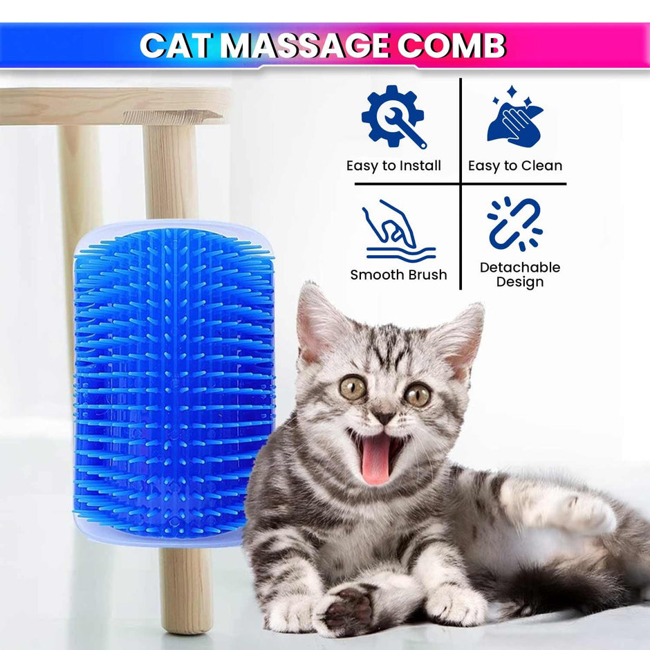 Cat Massage Brush, Corner Mount Self Grooming Cat Comb with Catnip amiciKart c0tmiz-hs.myshopify.com