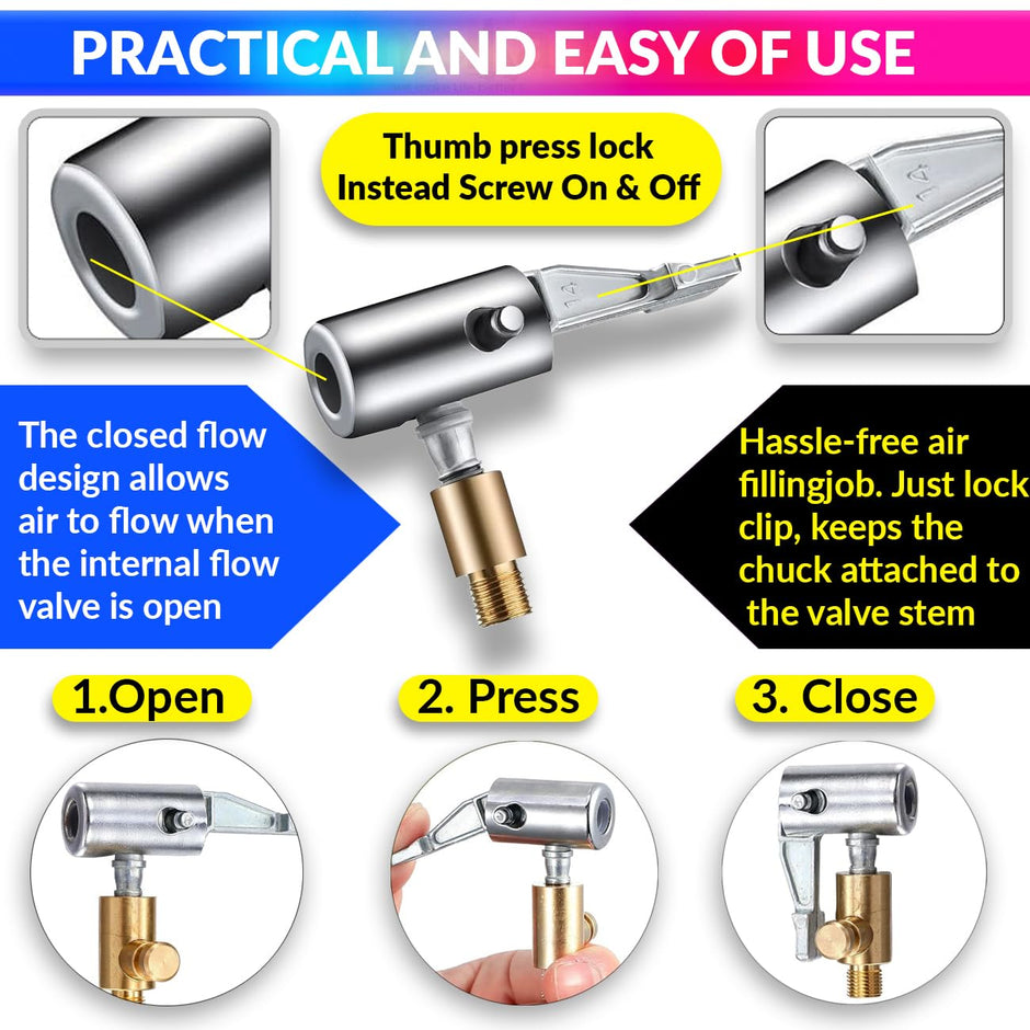 Universal Air Pump Nozzle for Inflator, Clip Valve for Inflation and Deflation| No Leakage Replacement