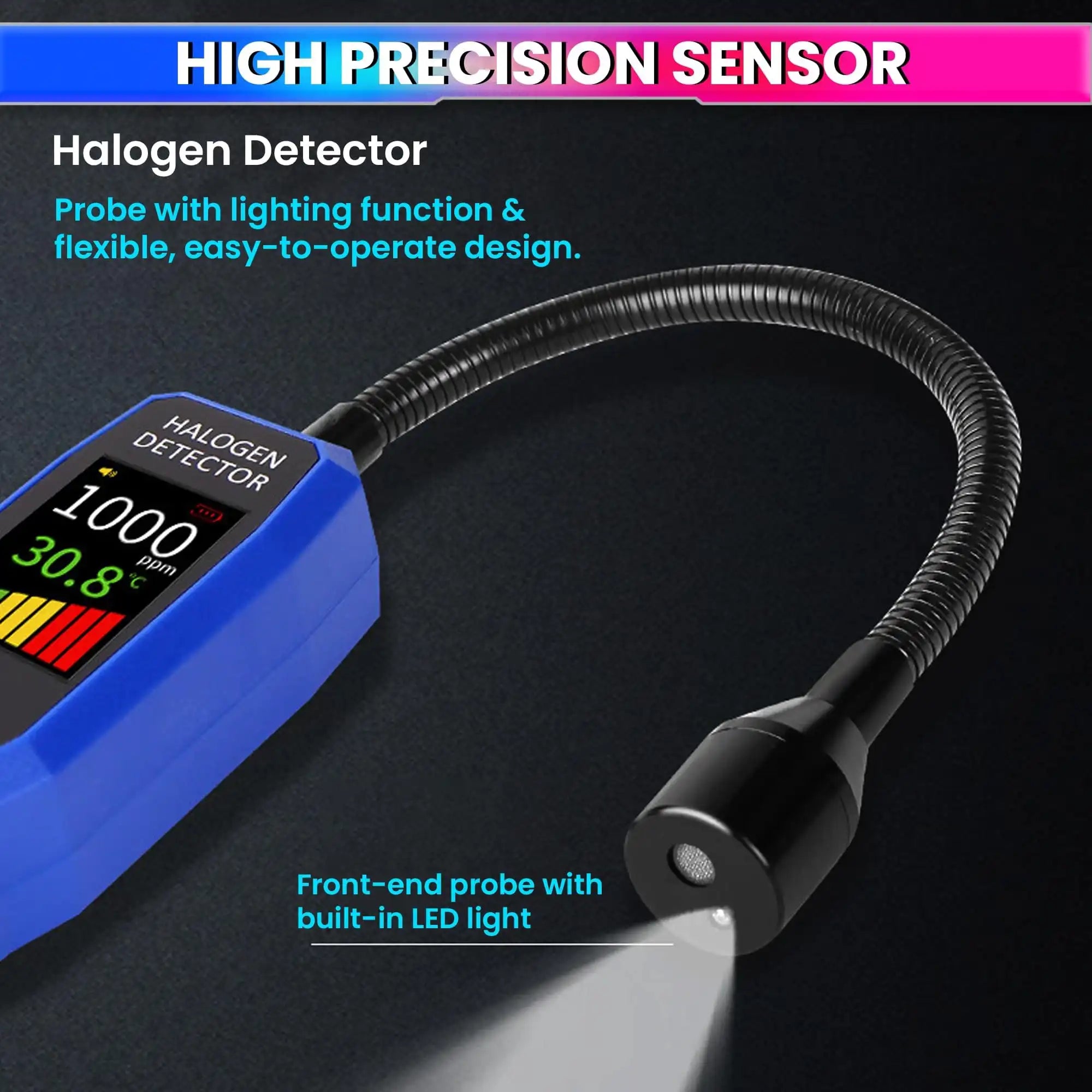 HVAC Refrigerant Leak Detector Freon Gas Sniffer for R134a, R410A, R22, R32, R1234yf Halogen Gas Leak Tester for Car AC, Refrigeration