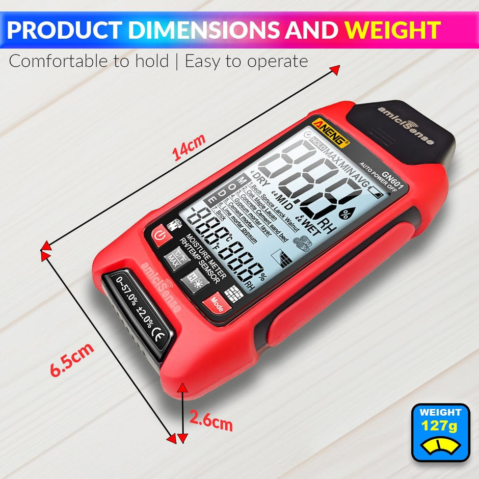 7-in-1 Digital Moisture Meter – Digital Hygrometer For Wall, Wood, Building Materials with Temp Display