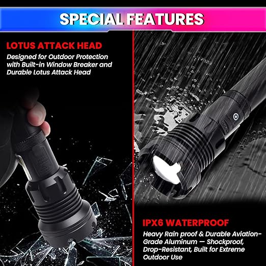 XHP90 Rechargeable LED Torch Light – 4000 Lumens Flashlight with COB Work Light, 7 Modes & Power Bank
