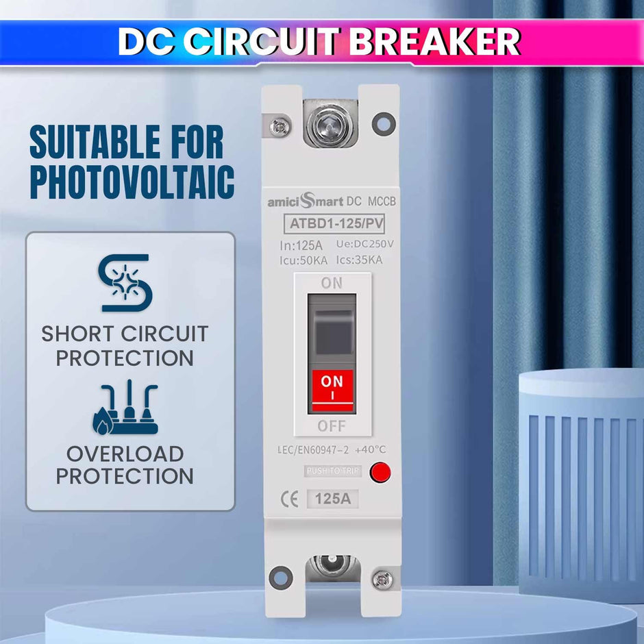 125A 1P DC MCCB, 250V/600V, 50kA – Overload & Short Circuit Protection for Solar/PV Systems