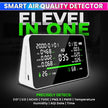 11-in-1 Air Quality Detector | CO₂, CO, PM2.5, PM10, HCHO, TVOC, AQI Monitor with Temperature & Humidity