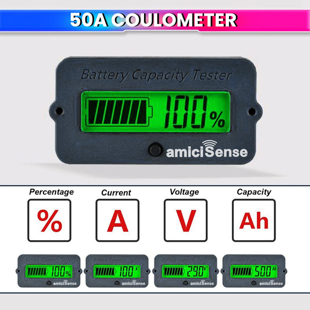 Coulometer 8V~80V, 50A True Battery Capacity Indicator Voltage Tester