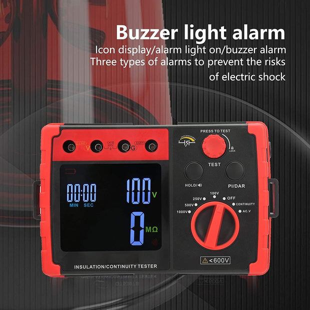 Megohmmeter, Digital Insulation Resistance Tester with AC/DC Voltage Test and Large LCD Display