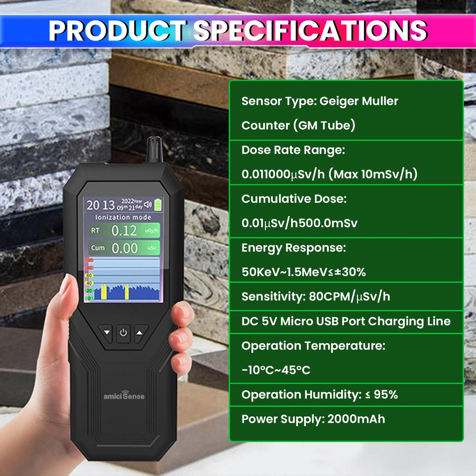 Nuclear Radiation Detector Handheld Geiger Counter with LCD Display, Real-Time Monitoring, Built-in Alarm & Rechargeable Battery