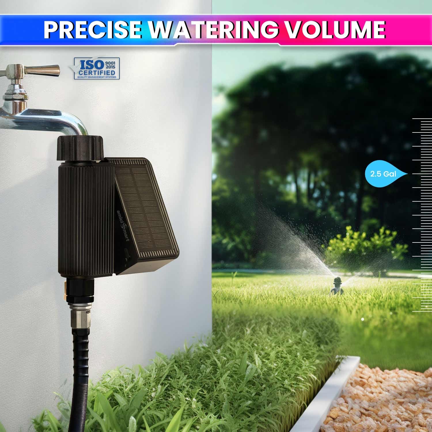 WIFI Smart Solar Water Timer & Irrigation Controller DN20 Valve, IP65 Waterproof, Solar + Type-C Rechargeable, Smart Automated Garden Watering amiciKart