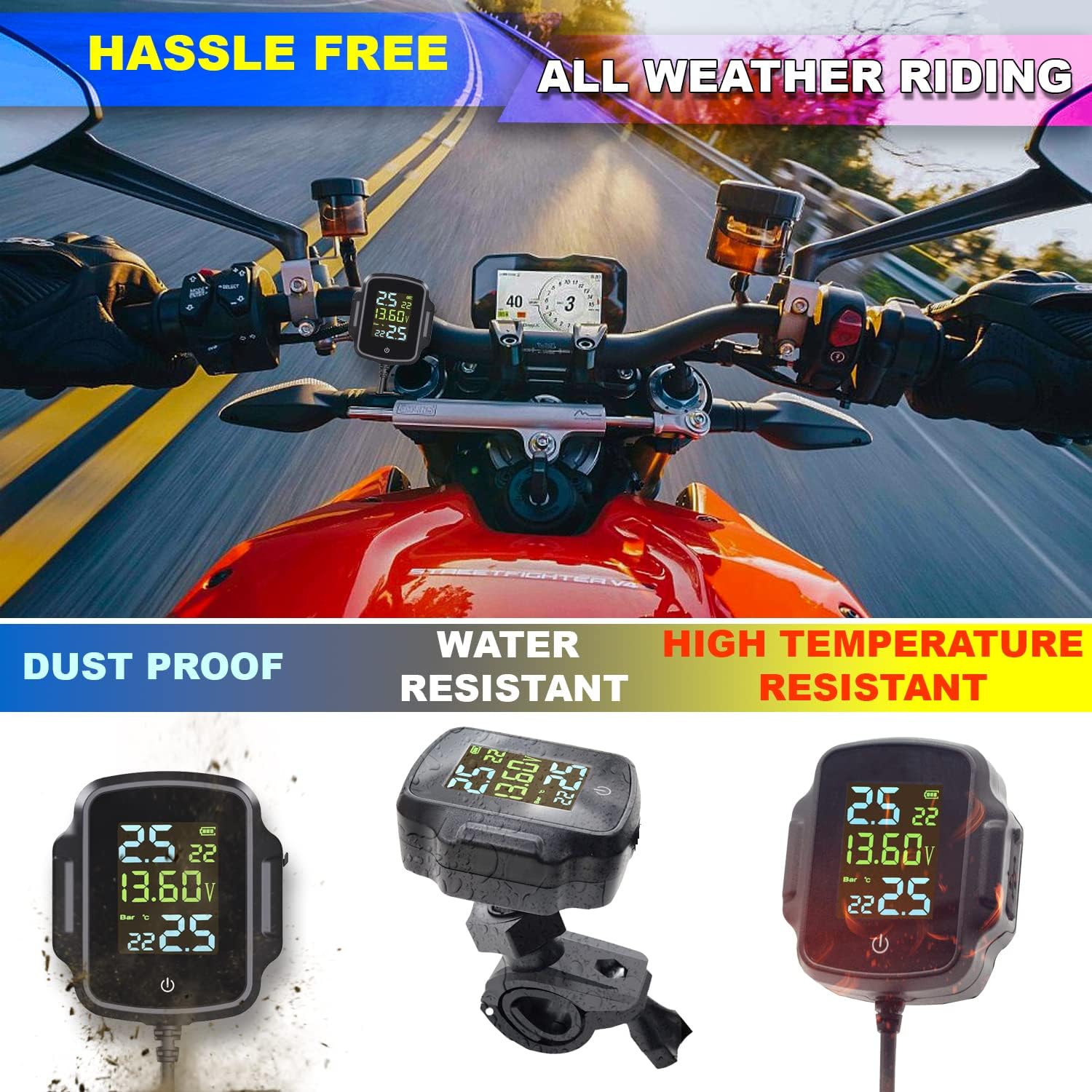 Bike TPMS, 3-in-1 Tyre Pressure Monitoring System with QC 3.0 Fast Charging & Battery Voltage Monitoring amiciKart c0tmiz-hs.myshopify.com