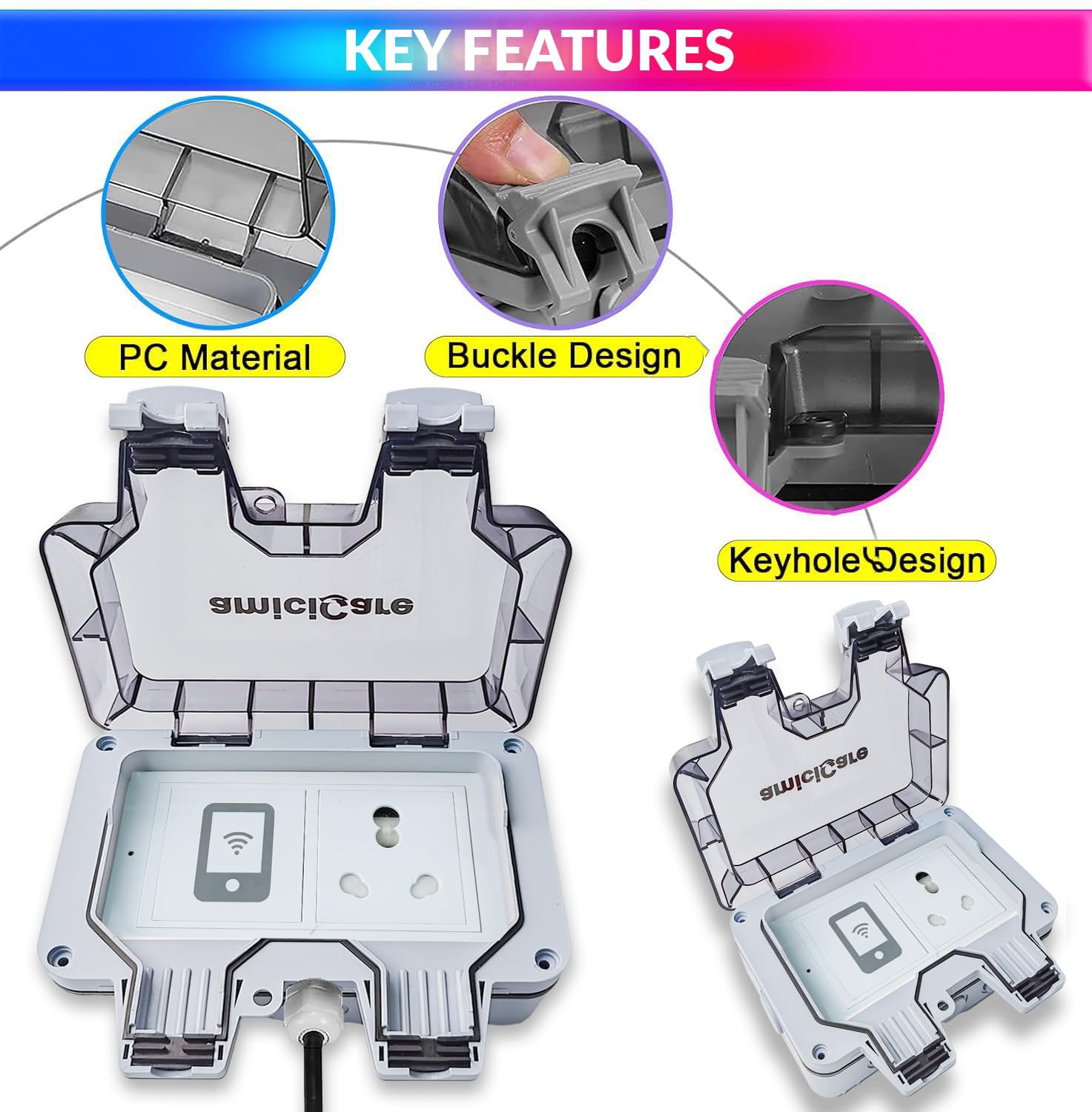 Waterproof Outdoor Power Socket, 6/16Amp Switch Socket with Lockable Cover & Dual Outlets, Wi-Fi socket amiciKart c0tmiz-hs.myshopify.com