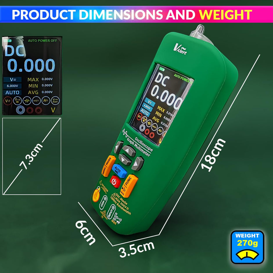 3-in-1 Digital Oscilloscope, Multimeter & Test Pen, Rechargeable, 2.8" TFT, 10MHz Bandwidth