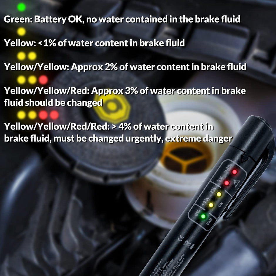 amiciAuto Brake Fluid Tester 5 LED Indicator For DOT3 DOT4 Brake Fuel with AAA Battery