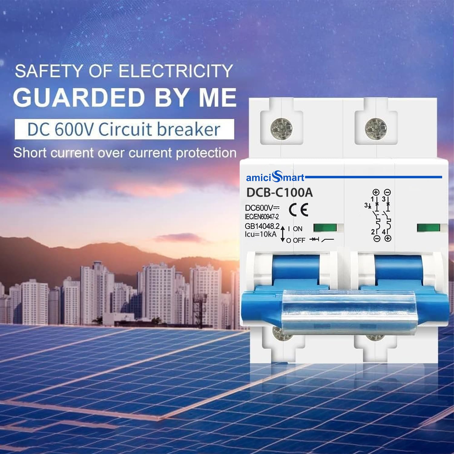 600V 100A DC Circuit Breaker for Solar Panel System, Overload & Short-Circuit Protection, DIN Rail