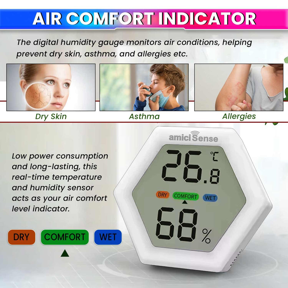 Digital Hygrometer Thermometer – Fast 1.5s Sampling Large LCD Display with Temperature & Humidity Monitor for Home, Office & Labs amiciKart