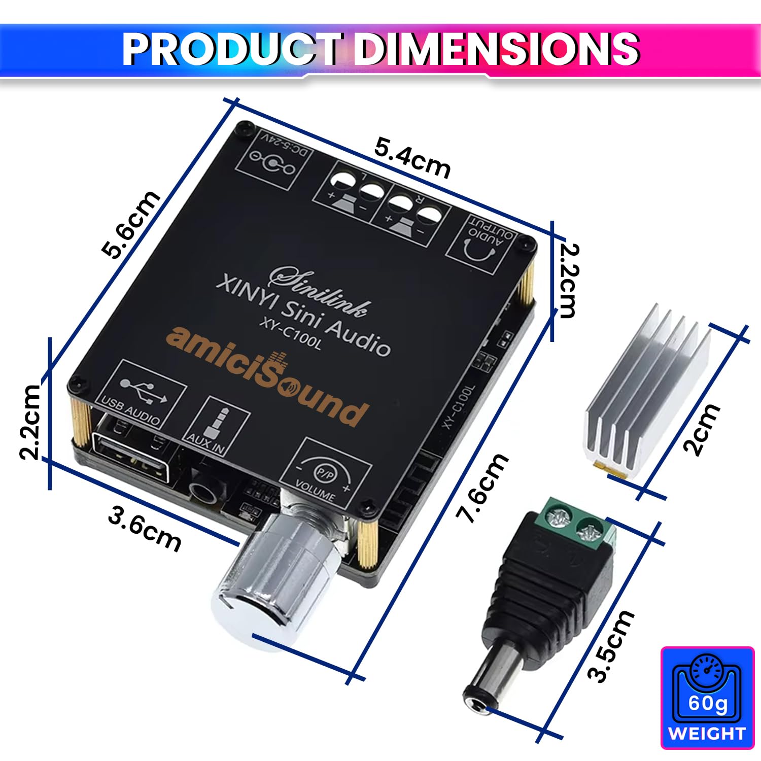 Mini Wireless Bluetooth 5.0 Audio Amplifier – Dual Channel DIY Speaker Amplifier with AUX/USB/U-Disk Input