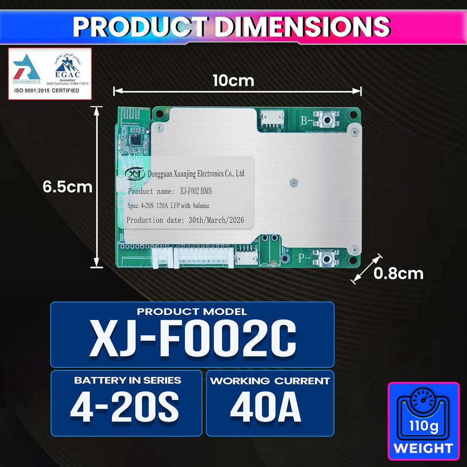 4S–20S 40A Smart BMS for LiFePO4 Battery Pack | Cell Balancing with NTC Protection