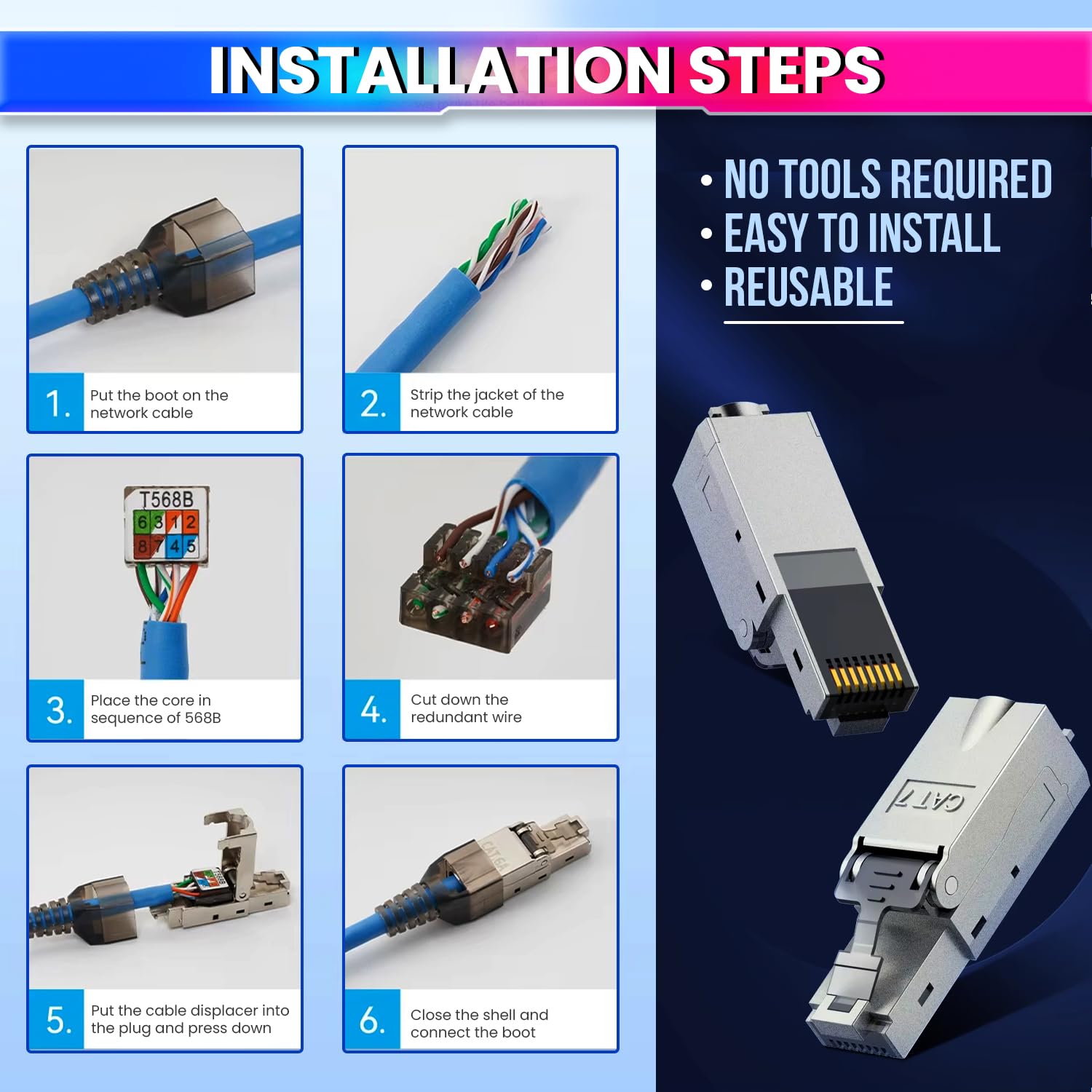 RJ45 CAT7 Reusable Ethernet Termination Plug Compatible with 22-23AWG, 6.0–8.0mm OD Tool-Free Design amiciKart c0tmiz-hs.myshopify.com