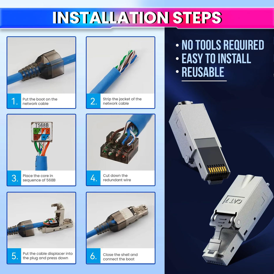 RJ45 CAT7 Reusable Ethernet Termination Plug Compatible with 22-23AWG, 6.0–8.0mm OD Tool-Free Design amiciKart c0tmiz-hs.myshopify.com