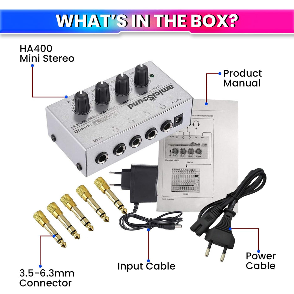 Mini Stereo Headphone Amplifier with Power Adapter amiciKart