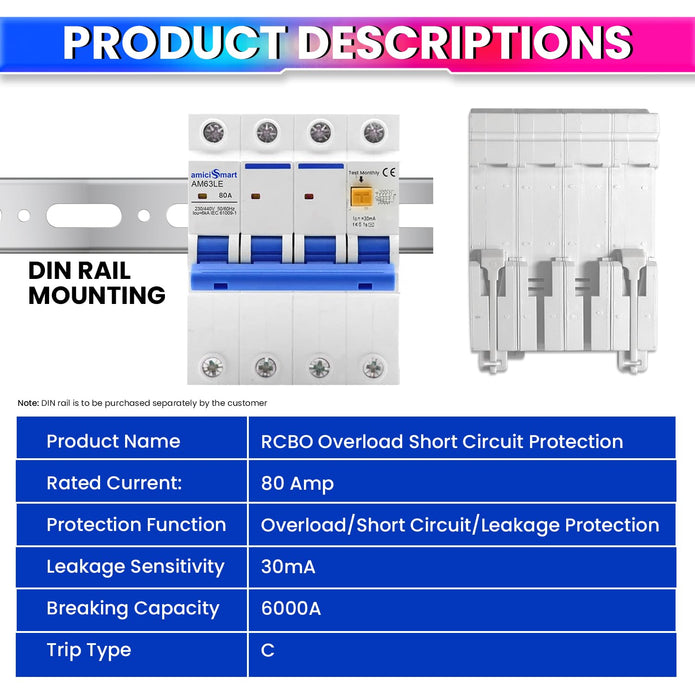 RCCB 63A Circuit Breaker with Leakage & Lightning Protection Prevent Electrical Hazard with Easy Din Rail Mount