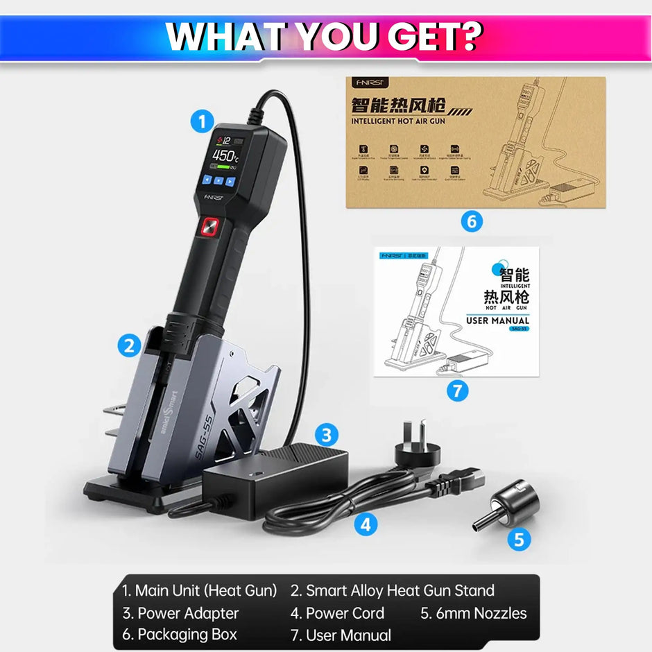 550W Hot Air Gun with PID Temperature Control 20-Level Adjustable Airflow Auto-Cooling Soldering, PCB Repair & Heat-Shrink