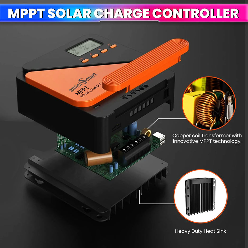 amiciSmart True MPPT Solar Charge Controller, 98% Efficiency Lithium Battery Regulator with 5V/3A USB Port, Max 260W, 12V/24V (10A)