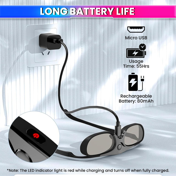 3D Glasses for DLP Link 3D Projectors, 144Hz Active Shutter 3D Eyewear