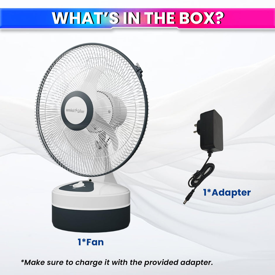 12-Inch Rechargeable Table Fan – Portable 3-Speed AC/DC Fan with 24-Hour Battery Backup