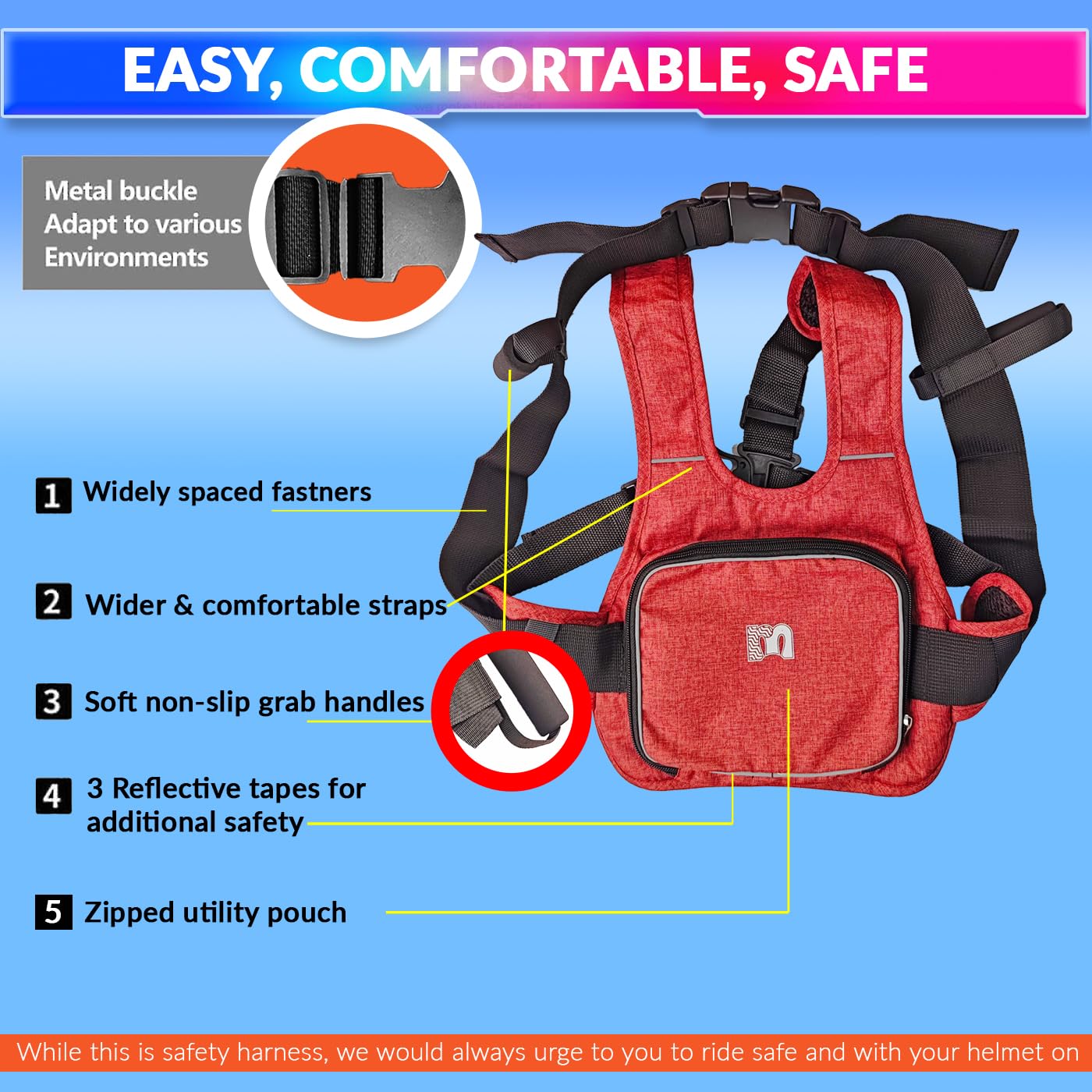 Children Motorcycle Safety Strap – Adjustable Harness for 2-12 Years