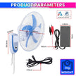 16-Inch BLDC Wall Mounted Rechargeable Fan with 12V 6.4Ah Lithium Battery | Dual Power AC/DC Fan
