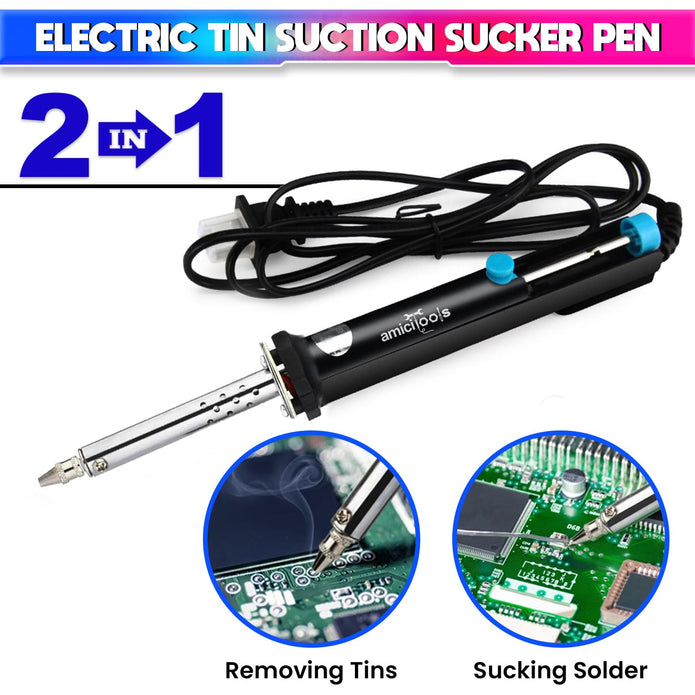 2-in-1 Electric Desoldering Pen Built-in Heating & Suction, One-Hand Operation for Circuit Board Repair