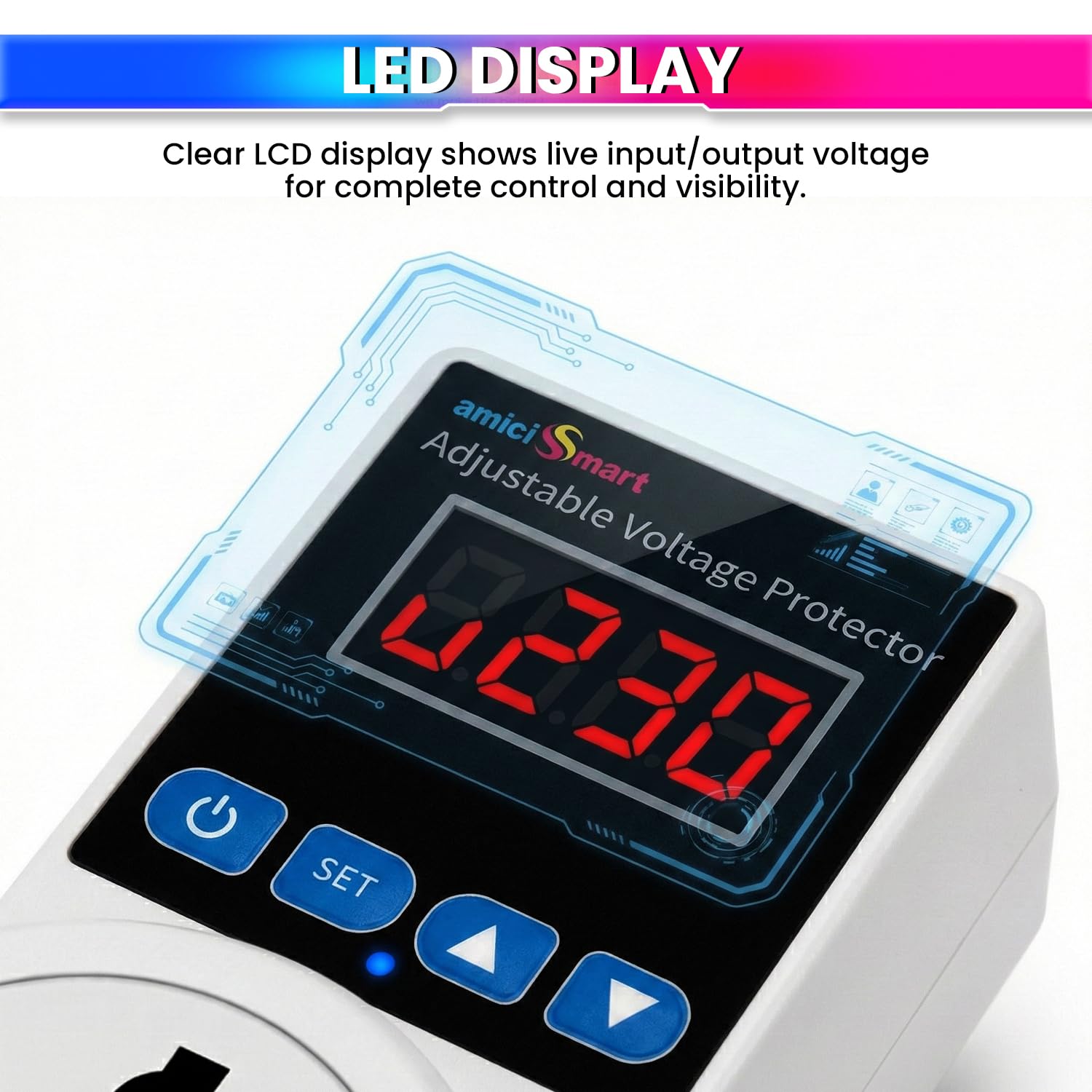 Socket Voltage Protector 10A Load Capacity with 6A Plug Over & Under Voltage Protection with LED Display