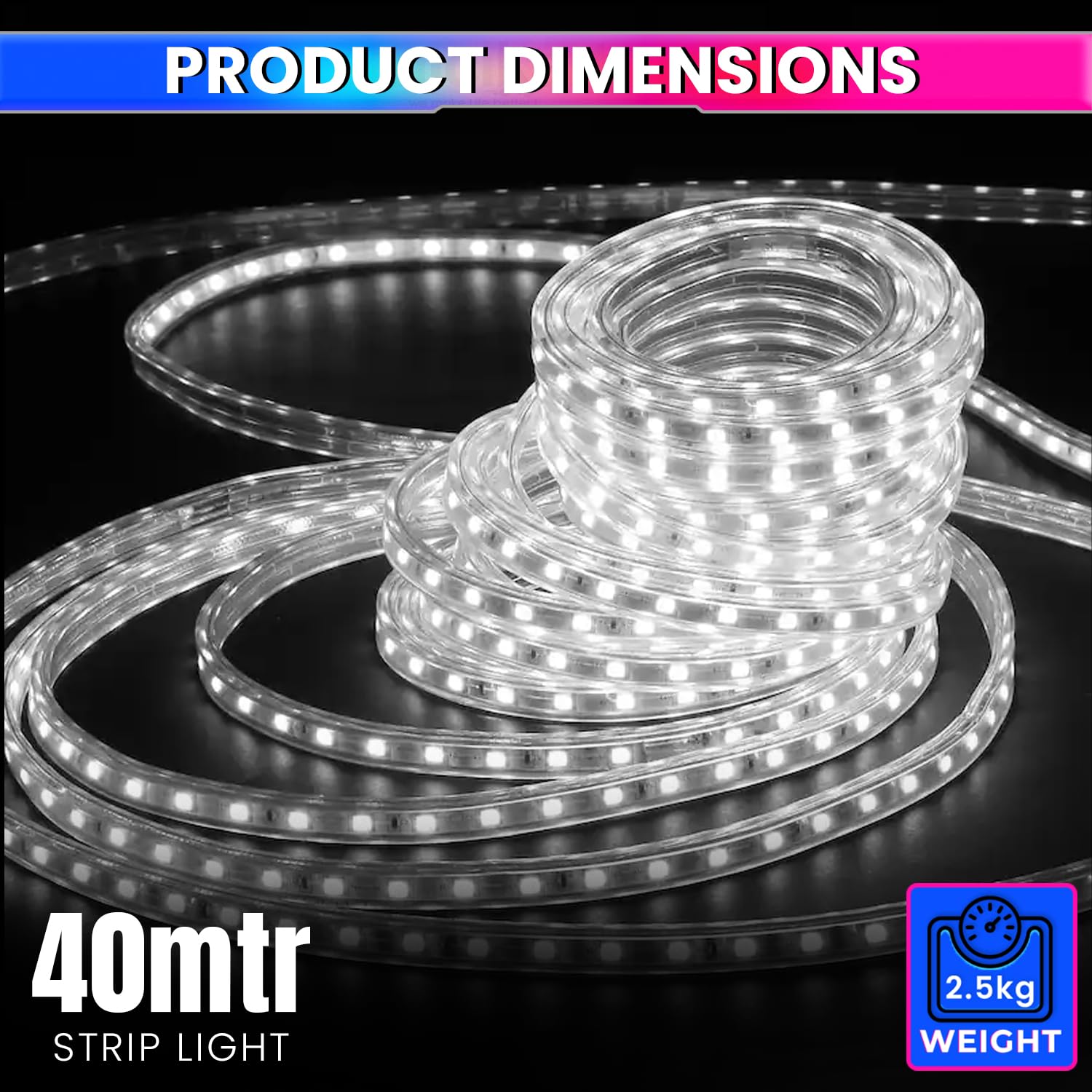 White 40m LED Rope Light with Flexible & Adjustable Decorative Lighting Strip for Home Or Festive Décor (120 LEDs/m) amiciKart c0tmiz-hs.myshopify.com