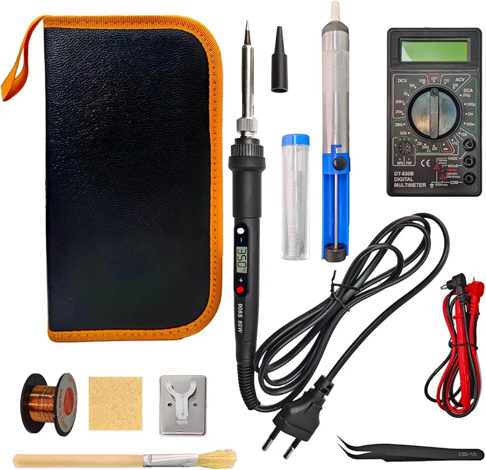 amiciTools Soldering Iron Kit, 80W Adjustable Temperature 180℃ to 500℃ Soldering Iron with Digital Multimeter, Solder Wire, Desoldering Pump, Stand and More Soldering Iron Kit, 80W  180℃ to 500℃ Adjustable Temperature with Digital Multimeter,etc. amiciKart amiciTools Soldering Iron Kit, 80W Adjustable Temperature 180℃ to 500℃ Soldering Iron with Digital Multimeter, Solder Wire, Desoldering Pump, Stand and More