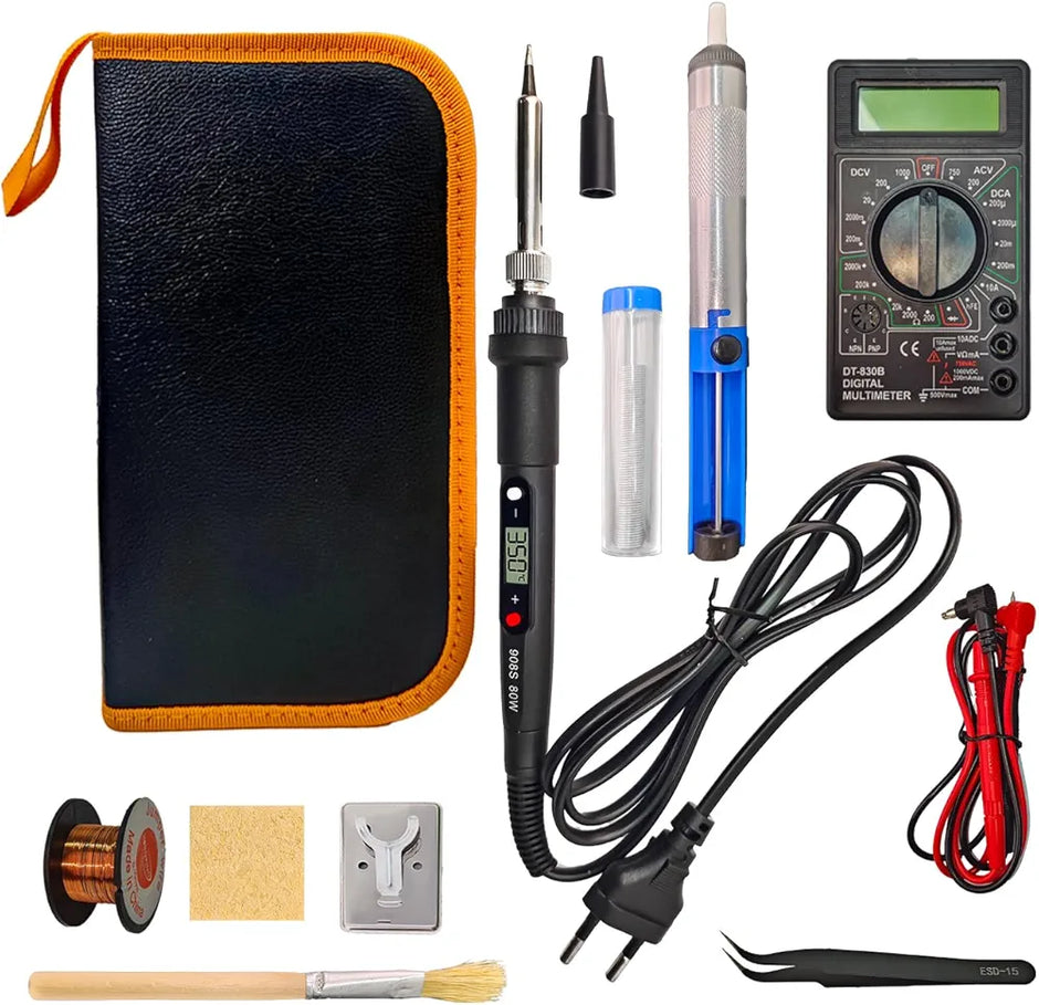 amiciTools Soldering Iron Kit, 80W Adjustable Temperature 180℃ to 500℃ Soldering Iron with Digital Multimeter, Solder Wire, Desoldering Pump, Stand and More Soldering Iron Kit, 80W  180℃ to 500℃ Adjustable Temperature with Digital Multimeter,etc. amiciKart amiciTools Soldering Iron Kit, 80W Adjustable Temperature 180℃ to 500℃ Soldering Iron with Digital Multimeter, Solder Wire, Desoldering Pump, Stand and More