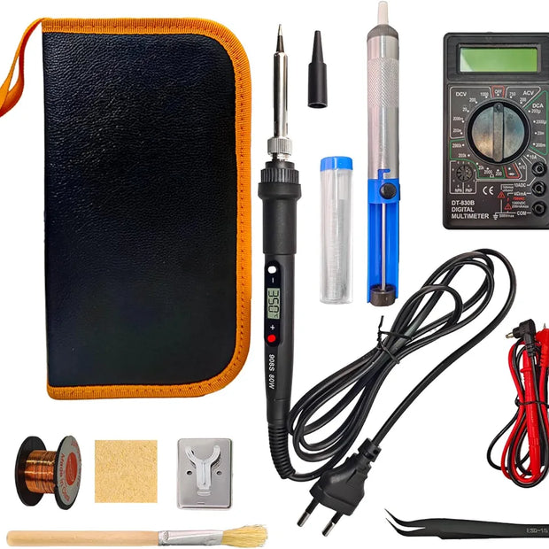 amiciTools Soldering Iron Kit, 80W Adjustable Temperature 180℃ to 500℃ Soldering Iron with Digital Multimeter, Solder Wire, Desoldering Pump, Stand and More Soldering Iron Kit, 80W  180℃ to 500℃ Adjustable Temperature with Digital Multimeter,etc. amiciKart amiciTools Soldering Iron Kit, 80W Adjustable Temperature 180℃ to 500℃ Soldering Iron with Digital Multimeter, Solder Wire, Desoldering Pump, Stand and More