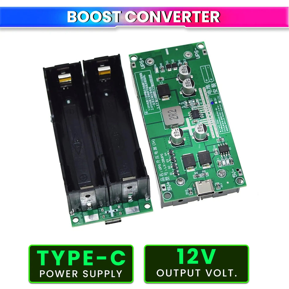 18650 Lithium Battery Charger Module with Type-C Input 5V to 12V DC-DC Step-Up Booster Converter & 3A Fast Charging