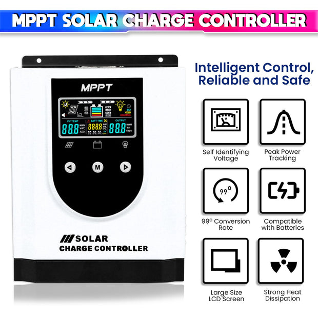 MPPT Solar Charge Controller, Intelligent Lithium Battery Regulator for Solar Panel with LCD Display (60A)