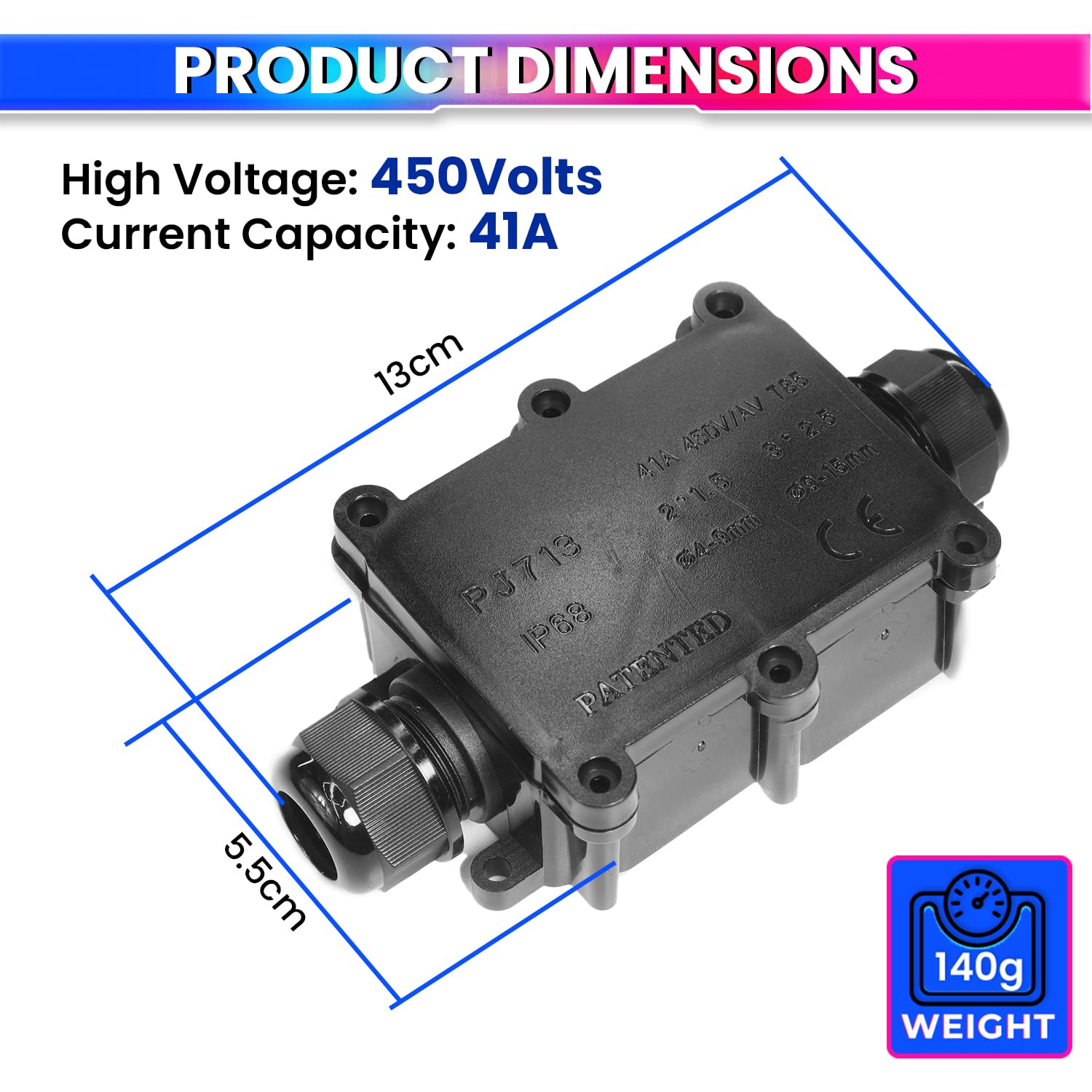 Junction Box – IP68 Waterproof Heavy-Duty Electrical Connector(450V 41A)for Cable Terminals amiciKart