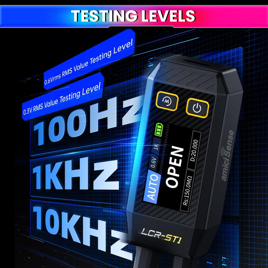 amiciSense LCR-ST1 Mini Smart Digital Tweezer – SMD LCR & ESR Tester with Auto Recognition, 1.14” Color Display & USB-C Charging