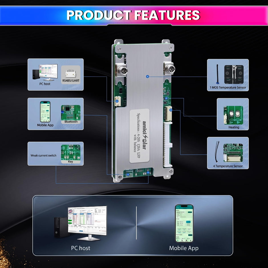 4S–20S 120A Smart BMS for LiFePO4 Battery Pack |  Cell Balancing with NTC Protection